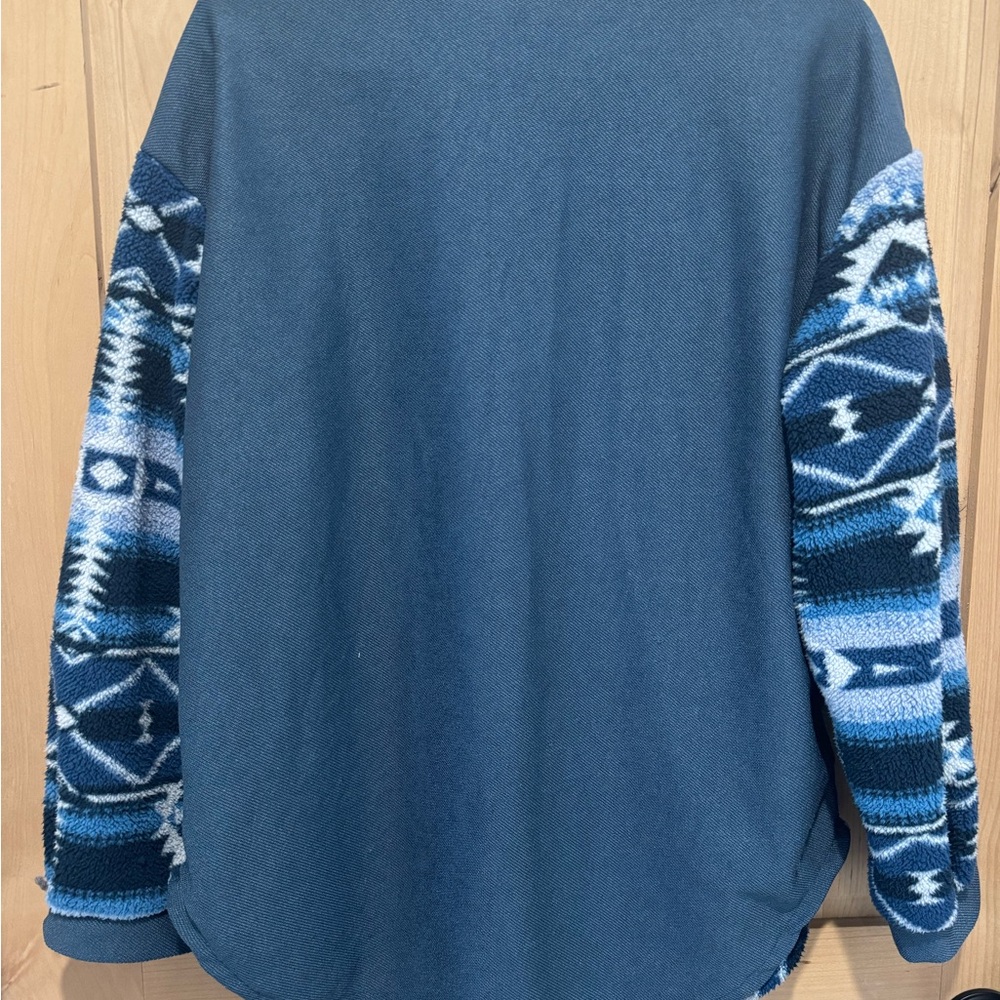 Blue Patterned Button-Up Shacket - Picture 3 of 4